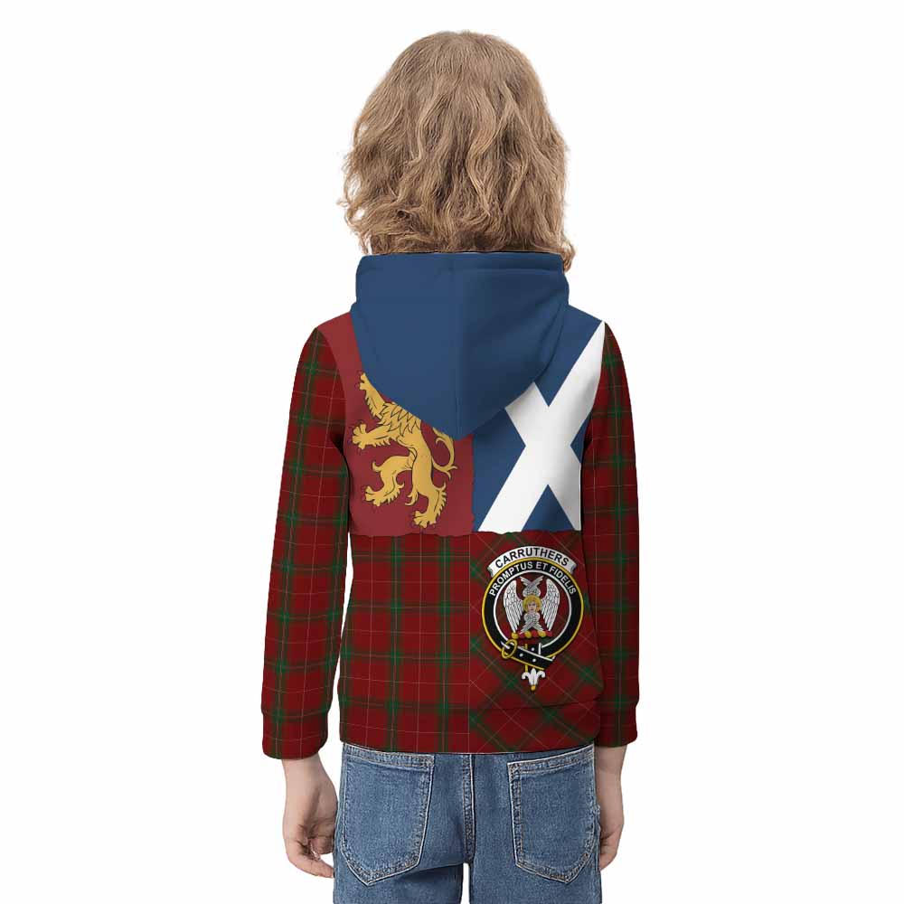Carruthers Crest Tartan Kid Hoodie with Lion Rampant Saltire Style - Tartan Vibes Clothing
