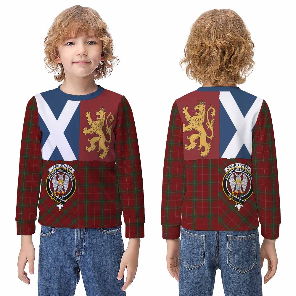 Carruthers Crest Tartan Kid Knitted Sweatshirt with Lion Rampant Saltire Style - Tartan Vibes Clothing