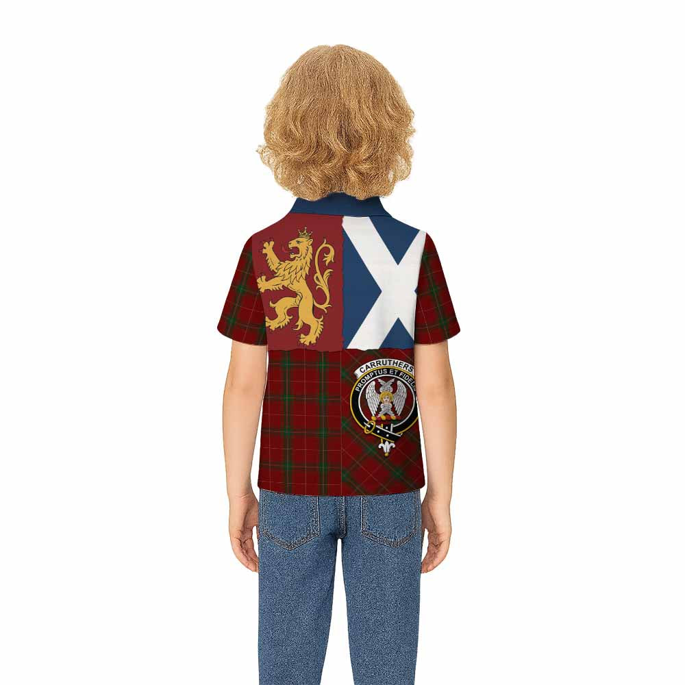 Carruthers Crest Tartan Kid Polo Shirt with Lion Rampant Saltire Style - Tartan Vibes Clothing