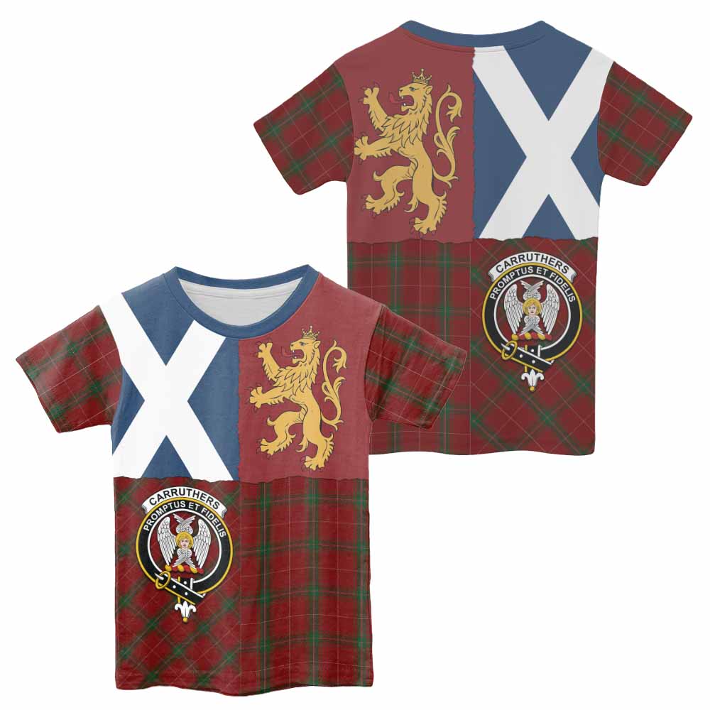 Carruthers Crest Tartan Kid T-shirt with Lion Rampant Saltire Style - Tartan Vibes Clothing
