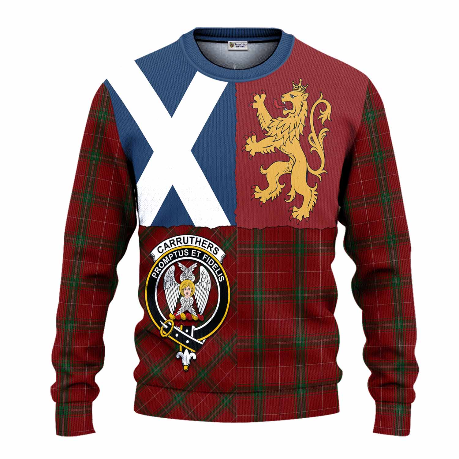 Carruthers Crest Tartan Knitted Sweater with Lion Rampant Saltire Style
