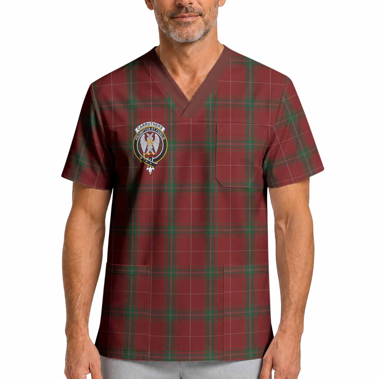 Carruthers Crest Tartan Scrub Top XL - Tartan Vibes Clothing