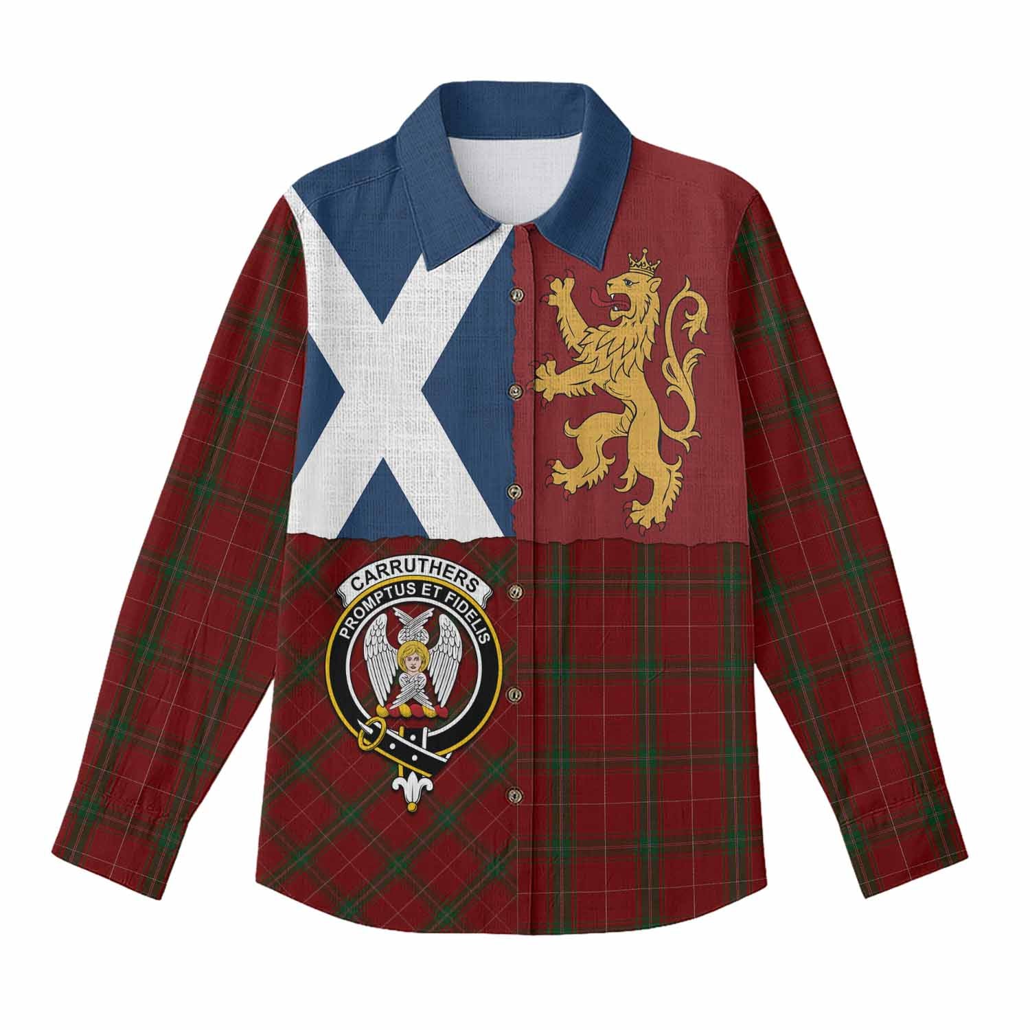 Carruthers Crest Tartan Women Casual Shirt with Lion Rampant Saltire Style