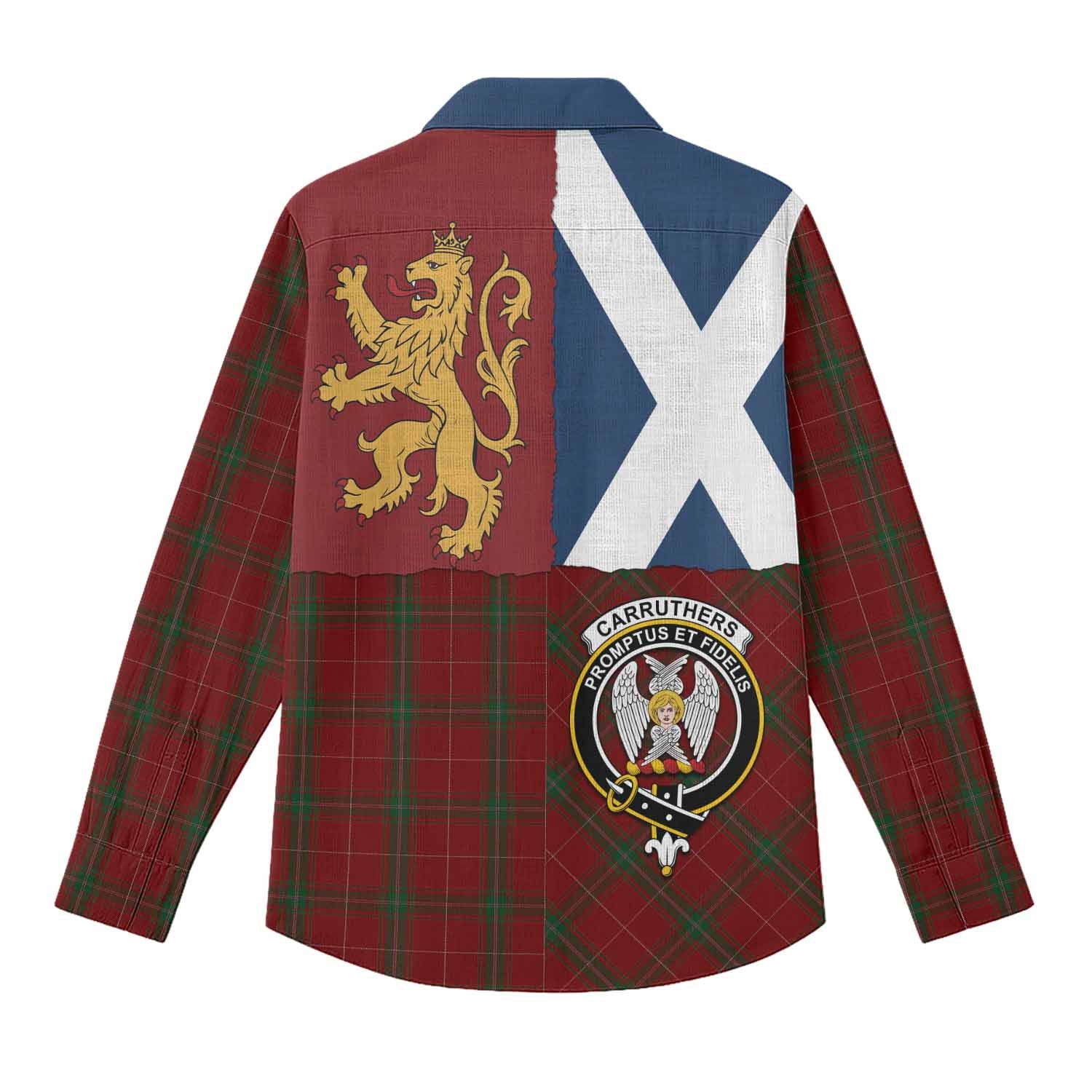 Carruthers Crest Tartan Women Casual Shirt with Lion Rampant Saltire Style
