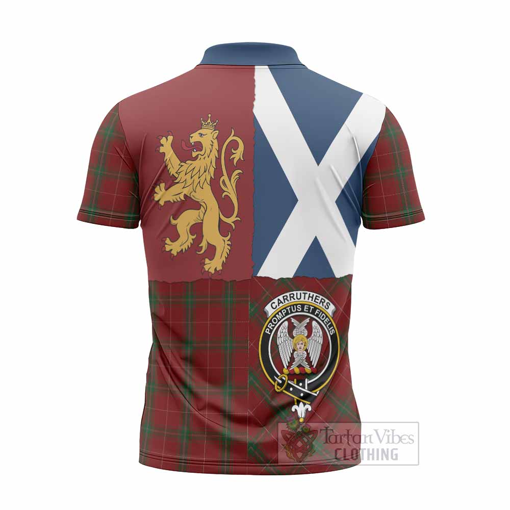 Carruthers Crest Tartan Zipper Polo Shirt with Lion Rampant Saltire Style
