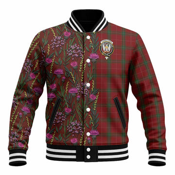 Carruthers Family Crest Tartan Baseball Jacket Scottish Thistle Flower Pattern Half Style