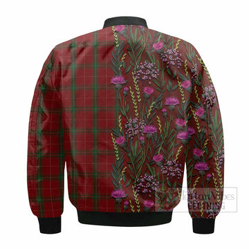Carruthers Family Crest Tartan Bomber Jacket Scottish Thistle Flower Pattern Half Style