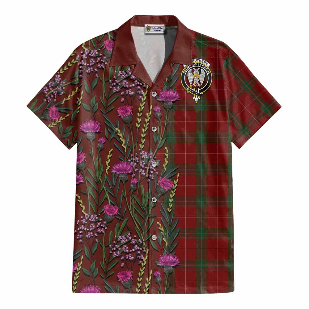 Carruthers Family Crest Tartan Cotton Hawaiian Shirt Scottish Thistle Flower Pattern Half Style - Tartan Vibes Clothing