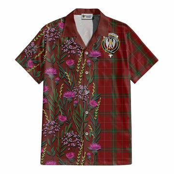 Carruthers Family Crest Tartan Cotton Hawaiian Shirt Scottish Thistle Flower Pattern Half Style