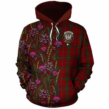 Carruthers Family Crest Tartan Cotton Hoodie Scottish Thistle Flower Pattern Half Style
