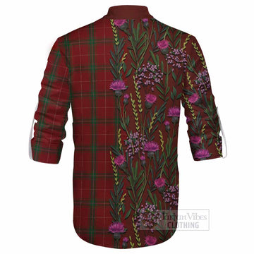 Carruthers Family Crest Tartan Ghillie Shirt Scottish Thistle Flower Pattern Half Style - Tartan Vibes Clothing