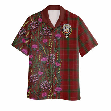 Carruthers Family Crest Tartan Hawaiian Shirt Scottish Thistle Flower Pattern Half Style