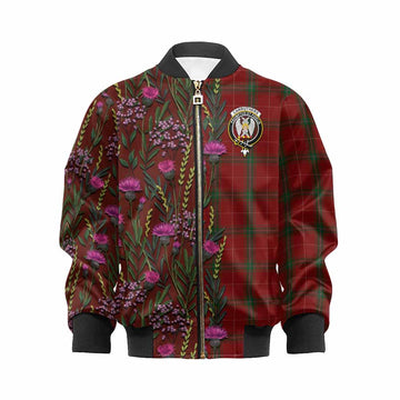 Carruthers Family Crest Tartan Kid Bomber Jacket Scottish Thistle Flower Pattern Half Style