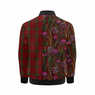 Carruthers Family Crest Tartan Kid Bomber Jacket Scottish Thistle Flower Pattern Half Style