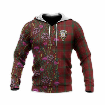 Carruthers Family Crest Tartan Knitted Hoodie Scottish Thistle Flower Pattern Half Style