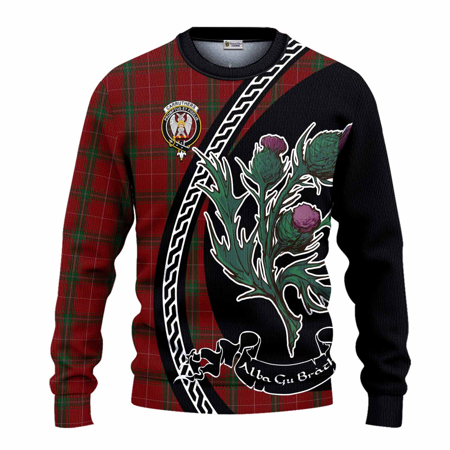 Carruthers Family Crest Tartan Knitted Sweater Alba Thistle Inspired - Tartan Vibes Clothing