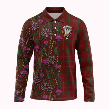 Carruthers Family Crest Tartan Long Sleeve Polo Shirt Scottish Thistle Flower Pattern Half Style
