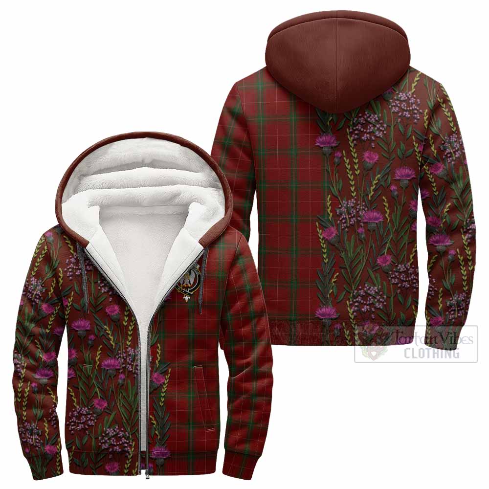 Carruthers Family Crest Tartan Sherpa Hoodie Scottish Thistle Flower Pattern Half Style - Tartan Vibes Clothing