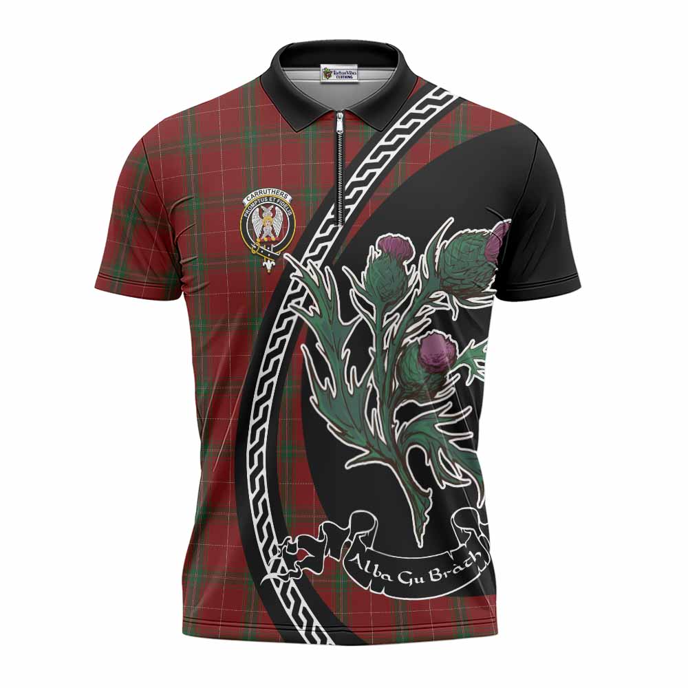 Carruthers Family Crest Tartan Zipper Polo Shirt Alba Thistle Inspired - Tartan Vibes Clothing