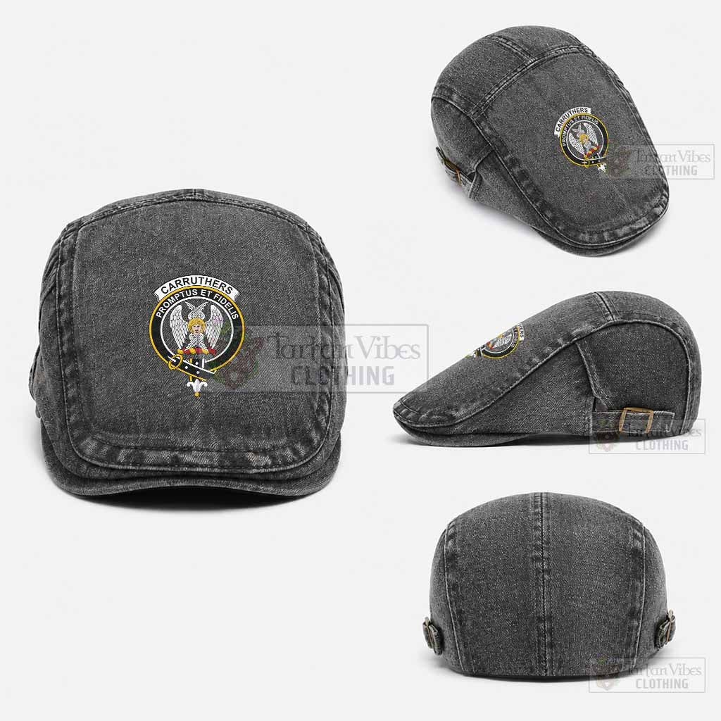 Carruthers Scottish Clan Crest Washed Flat Cap - Unisex Jeff Cap One Size (Adjustable) Black - Tartan Vibes Clothing