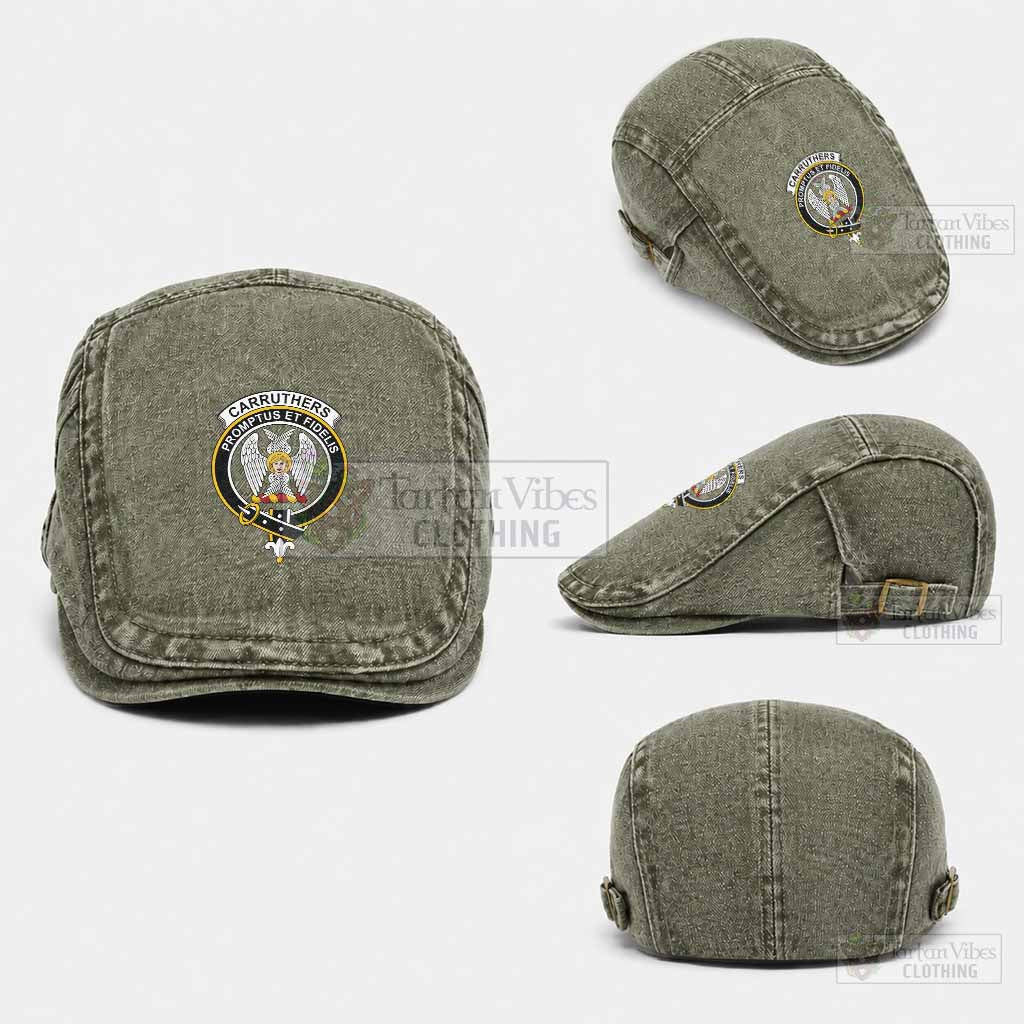 Carruthers Scottish Clan Crest Washed Flat Cap - Unisex Jeff Cap One Size (Adjustable) Army Green - Tartan Vibes Clothing