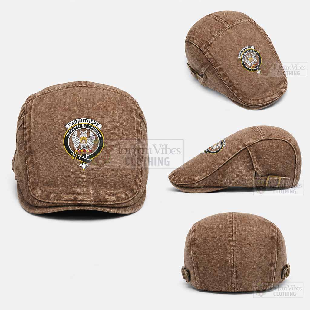 Carruthers Scottish Clan Crest Washed Flat Cap - Unisex Jeff Cap One Size (Adjustable) Coffee - Tartan Vibes Clothing