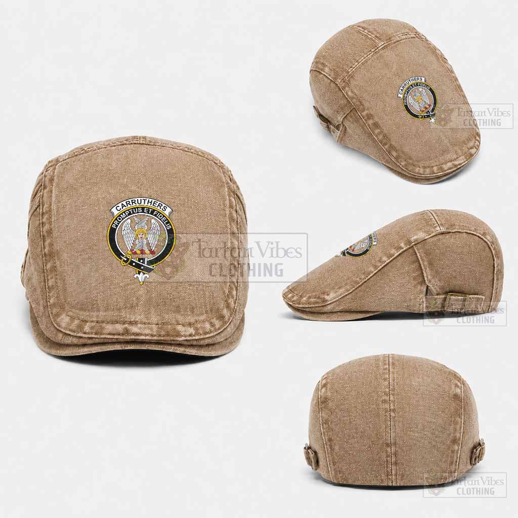 Carruthers Scottish Clan Crest Washed Flat Cap - Unisex Jeff Cap One Size (Adjustable) Khaki - Tartan Vibes Clothing