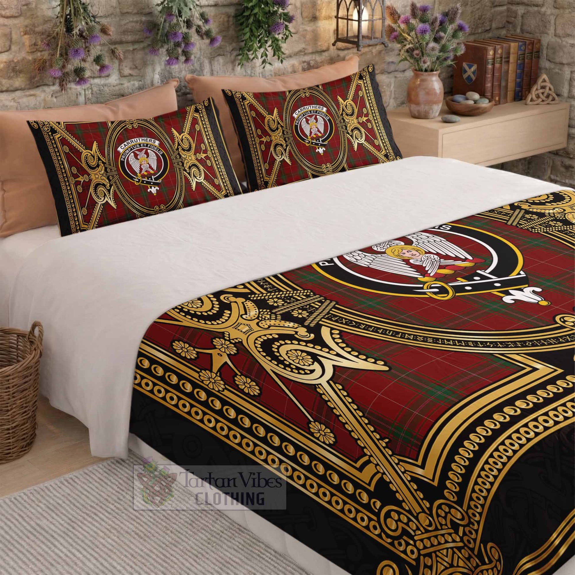 Carruthers Scottish Tartan Crest Bedding Set Royal Stylized - Tartan Vibes Clothing