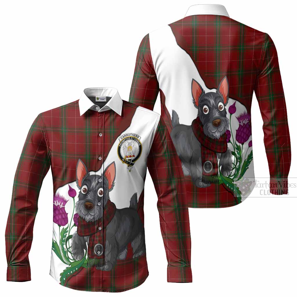 Carruthers Scottish Terrier Tartan Crest Long Sleeve Button Shirts Thistle Heritage Art