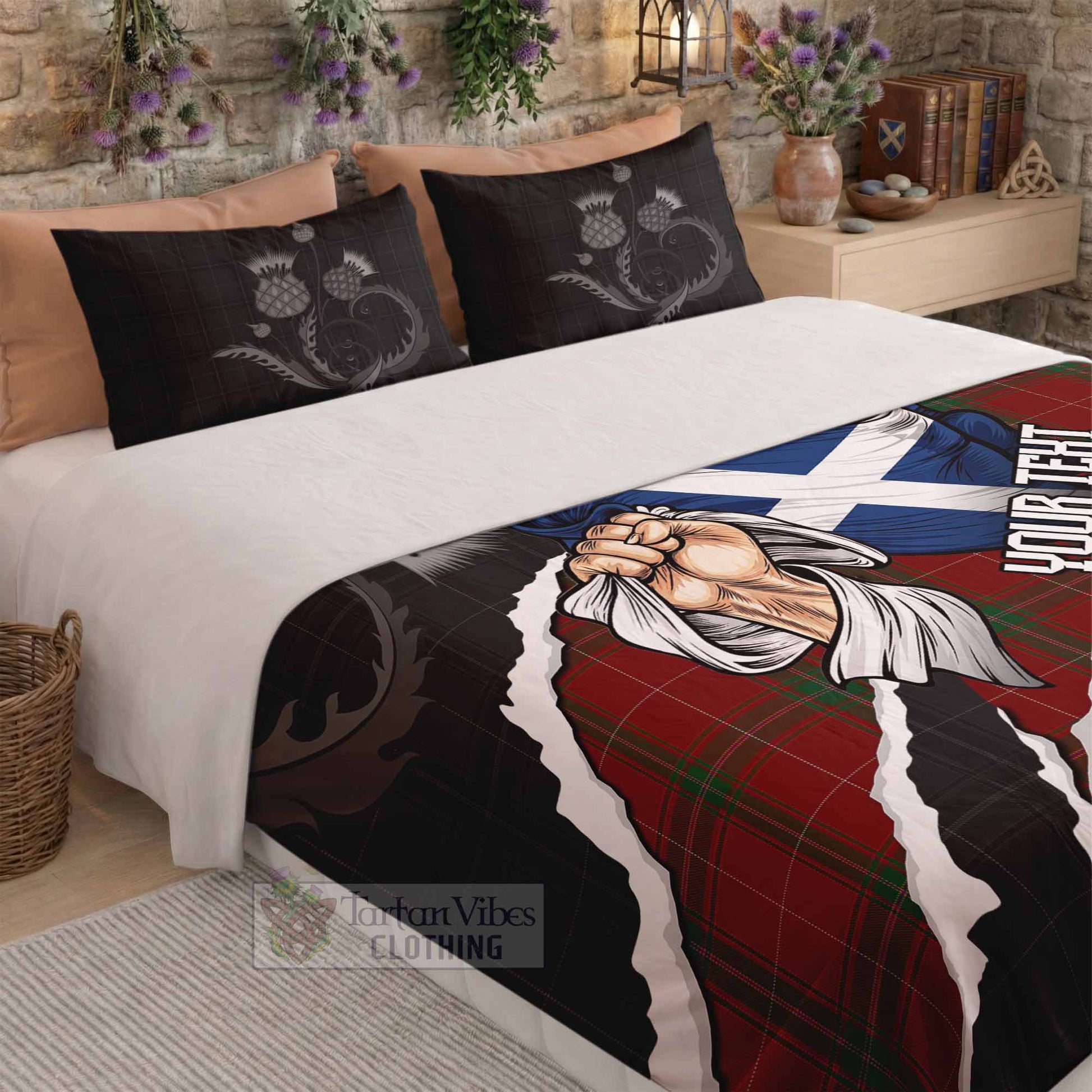 Carruthers Tartan Bedding Set Hands with Scotland National Flags - Tartan Vibes Clothing