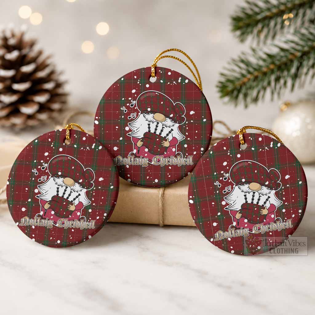 Carruthers Tartan Ceramic Circle Ornament Gnome Bagpiper - Chistmas Tree Decor