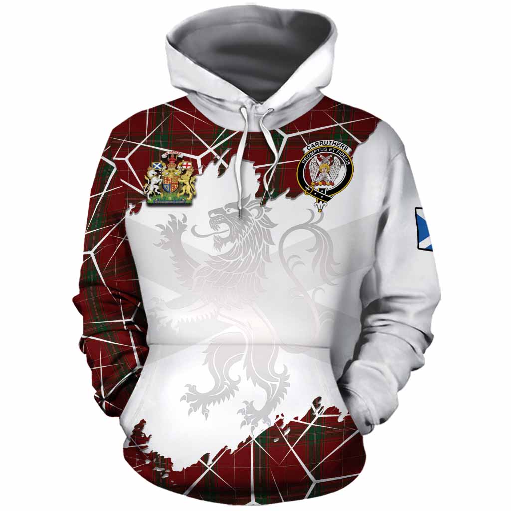 Carruthers Tartan Cotton Hoodie with Family Crest and Lion Rampant Grunge Style
