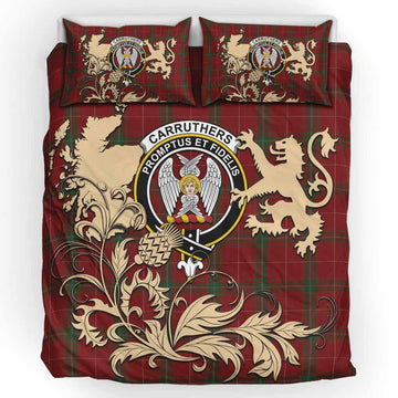 Carruthers Tartan Crest Bedding Set with Scottish Iconic Symbols 