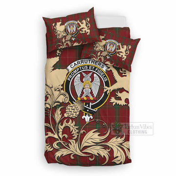 Carruthers Tartan Crest Bedding Set with Scottish Iconic Symbols 