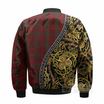 Carruthers Tartan Crest Bomber Jacket Celtic Knot and Triple Trickle Spiral Symbols