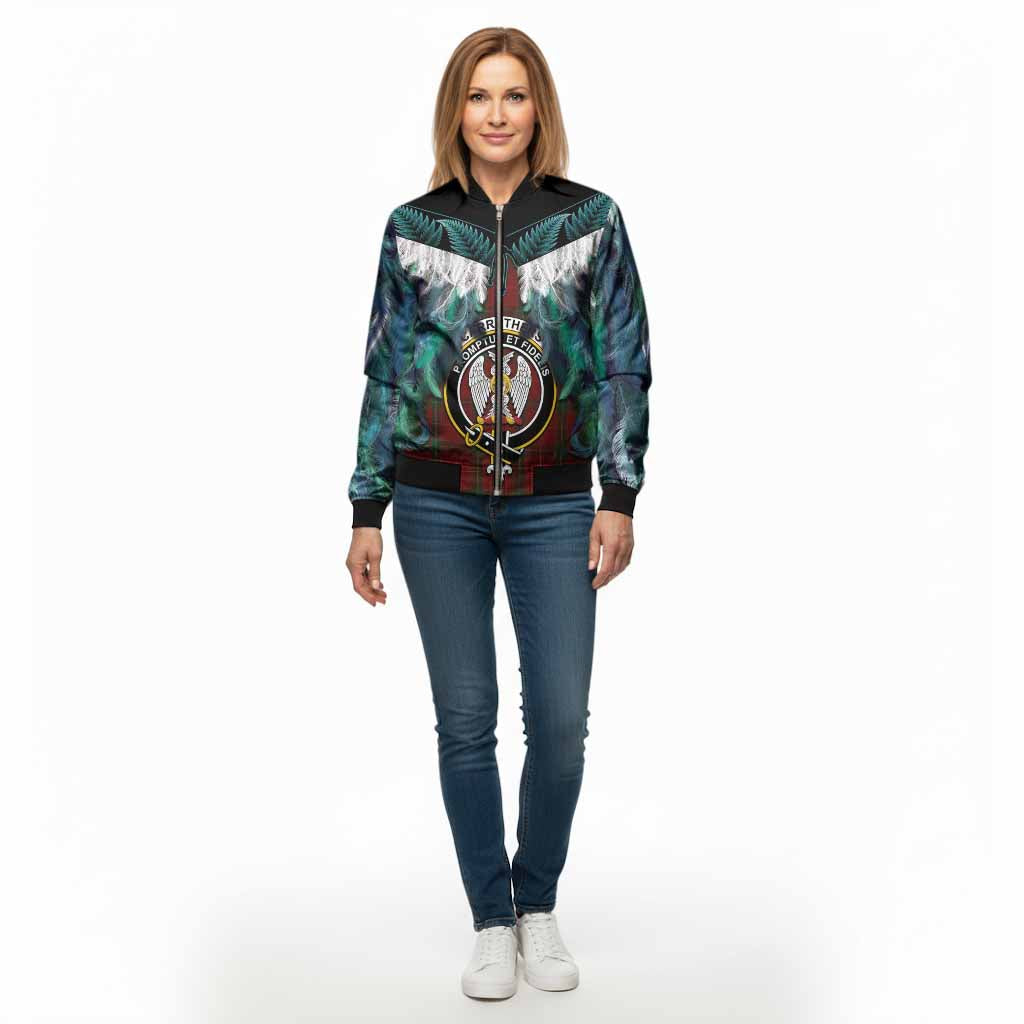 Carruthers Tartan Crest Bomber Jacket New Zealand Maori Korowai Cloak