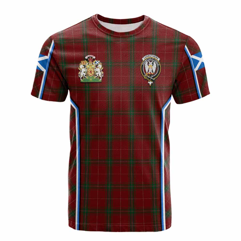 Carruthers Tartan Crest Cotton T-shirt Scotland Coat of Arm Flag Style - Tartan Vibes Clothing