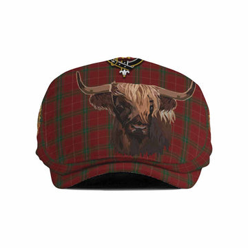 Carruthers Tartan Crest Flat Cap, Jeff Cap Scotland Heilan Coo Tartan Seamless Style