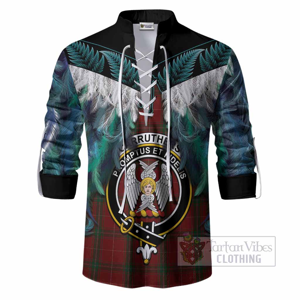 Carruthers Tartan Crest Ghillie Shirt New Zealand Maori Korowai Cloak