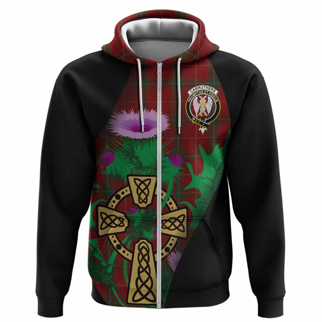 Carruthers Tartan Crest Hoodie Celtic Cross Thistle Flowers