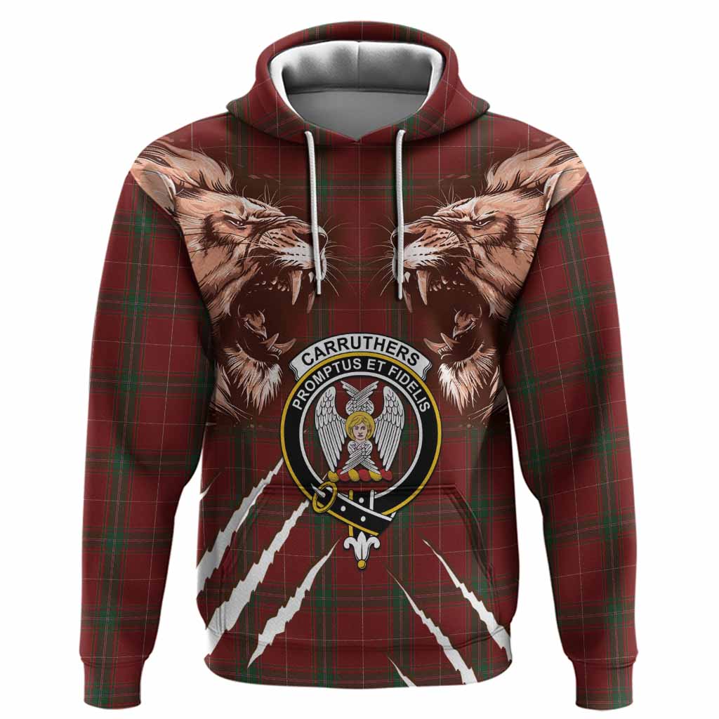 Carruthers Tartan Crest Hoodie Ferocious Lion Style