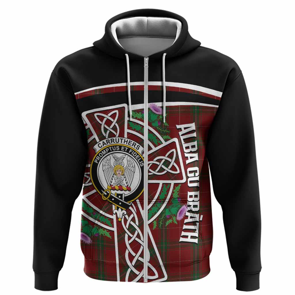 Carruthers Tartan Crest Hoodie Scottish Thistle Celtic Cross Alba Gu Brath