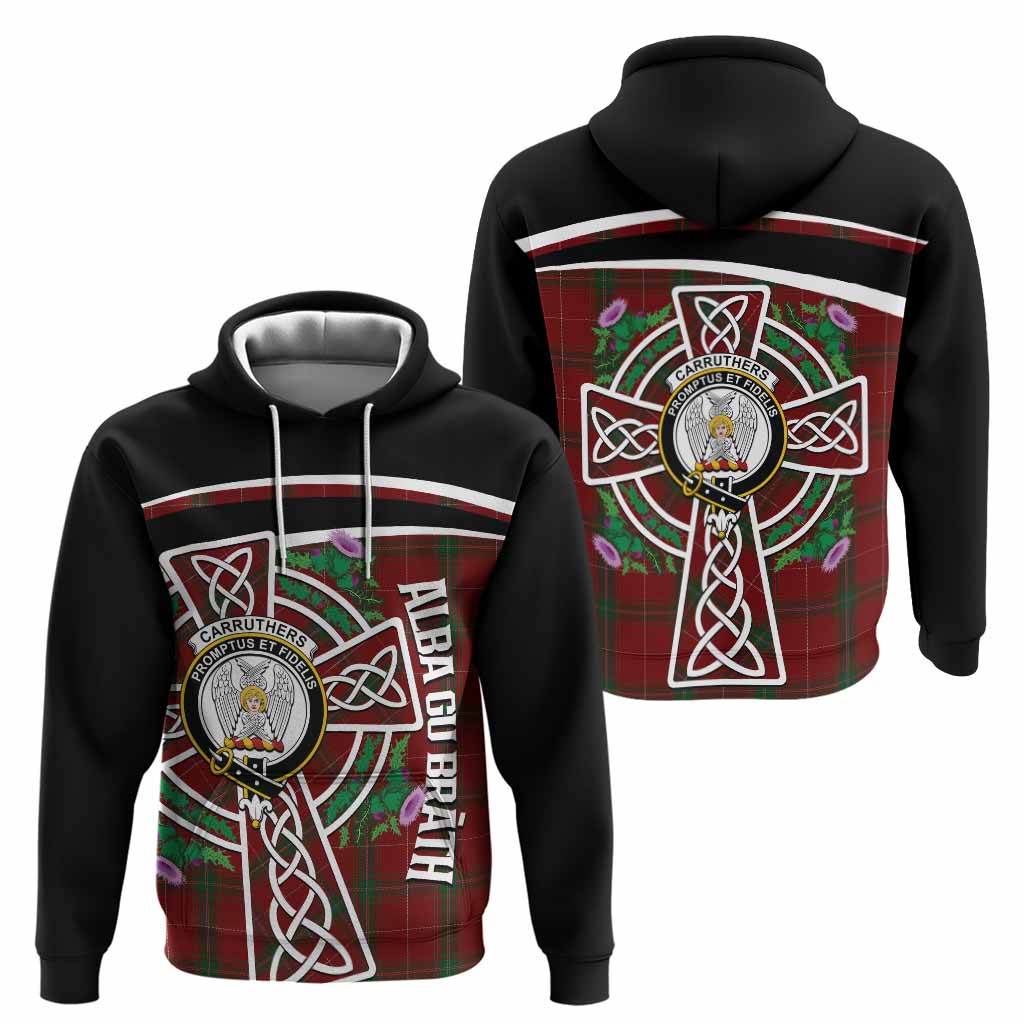 Carruthers Tartan Crest Hoodie Scottish Thistle Celtic Cross Alba Gu Brath