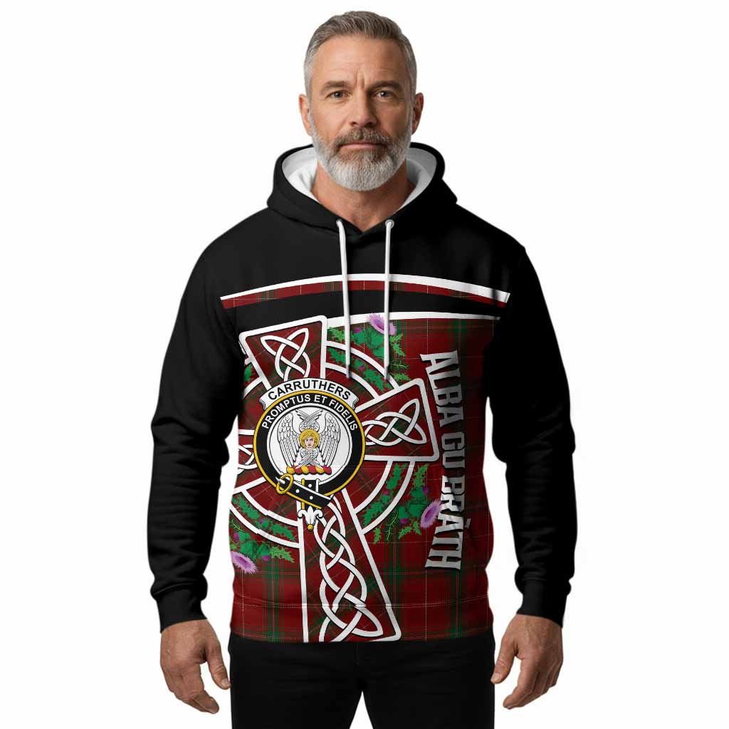 Carruthers Tartan Crest Hoodie Scottish Thistle Celtic Cross Alba Gu Brath