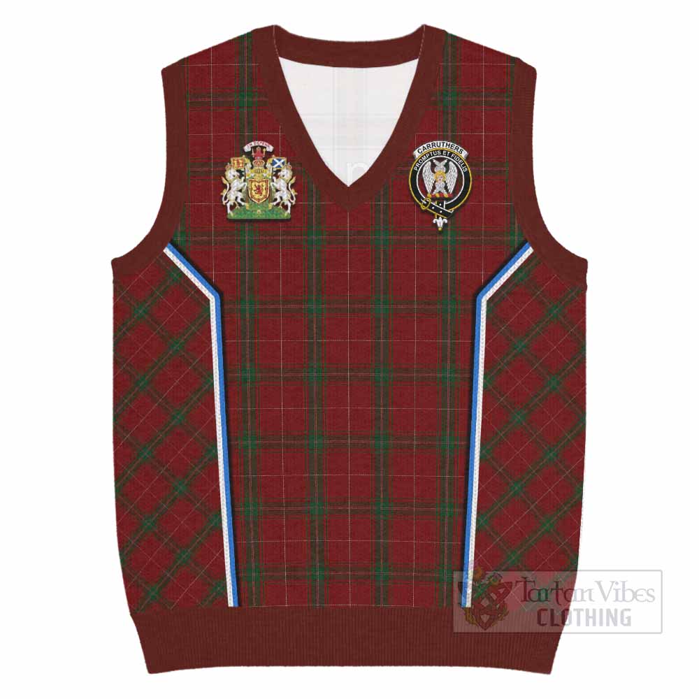 Carruthers Tartan Crest Knitted V-Neck Vest Scotland Coat of Arm Flag Style - Tartan Vibes Clothing