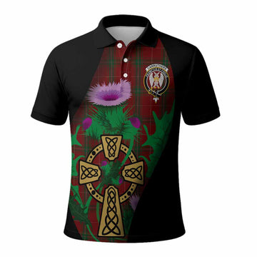 Carruthers Tartan Crest Polo Shirt Celtic Cross Thistle Flowers