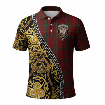 Carruthers Tartan Crest Polo Shirt Celtic Knot and Triple Trickle Spiral Symbols