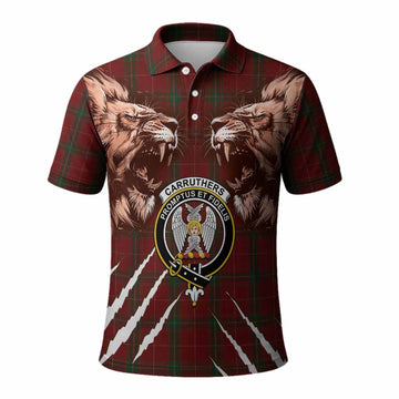 Carruthers Tartan Crest Polo Shirt Ferocious Lion Style