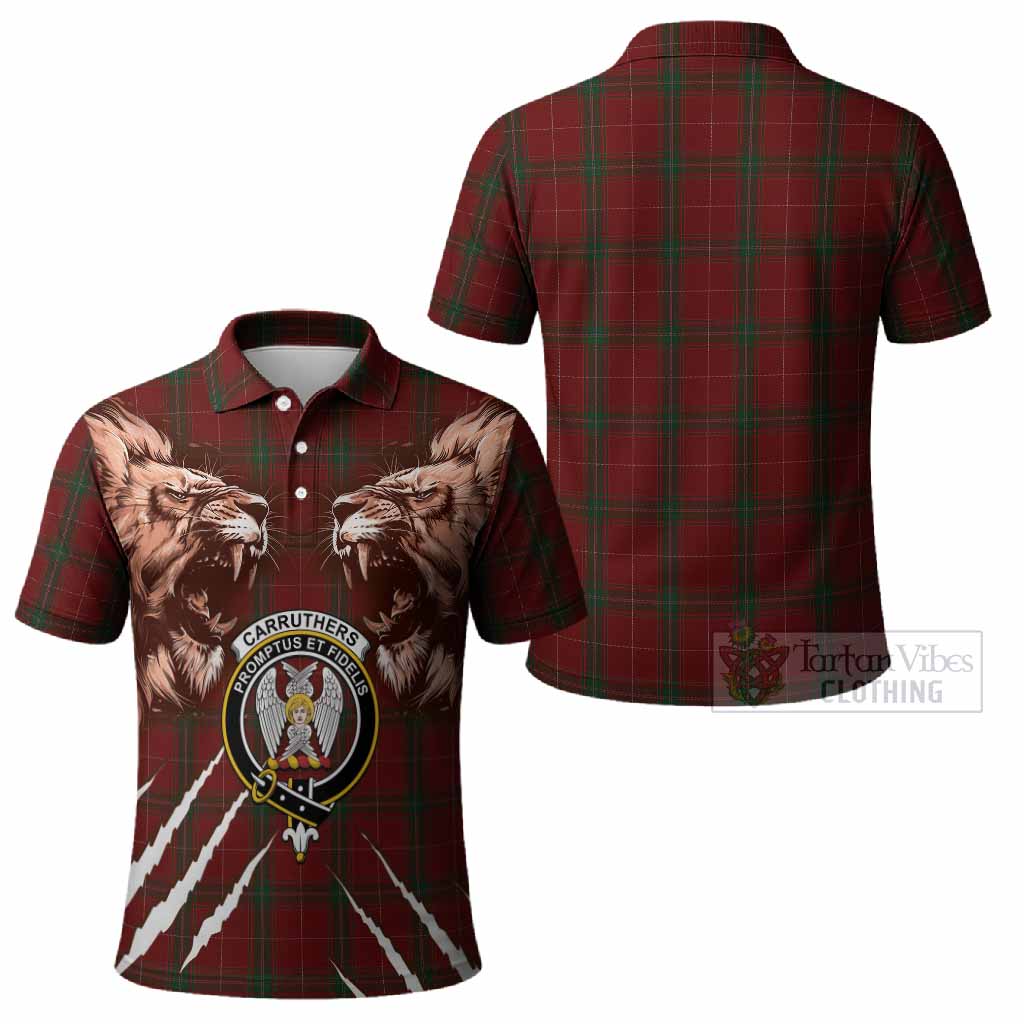 Carruthers Tartan Crest Polo Shirt Ferocious Lion Style