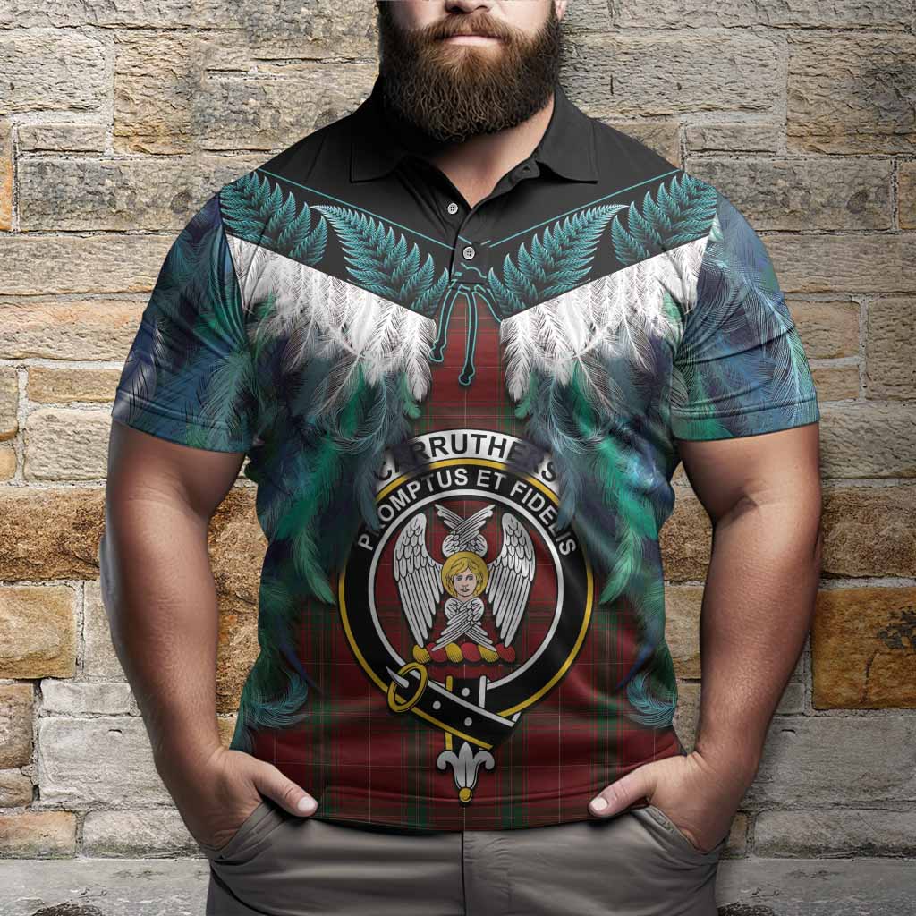 Carruthers Tartan Crest Polo Shirt New Zealand Maori Korowai Cloak